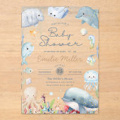 Under the Sea Baby Shower Ocean Animals Neutral アクリル招待状 (正面)