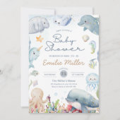 Under the Sea Baby Shower Ocean Animals Neutral 招待状 (正面)