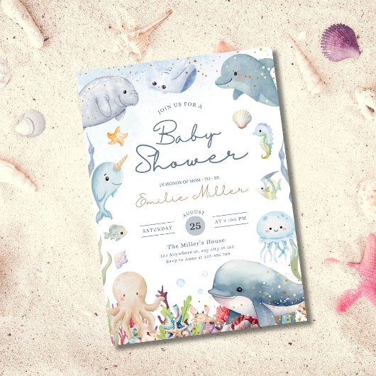 Under the Sea Baby Shower Ocean Animals Neutral 招待状