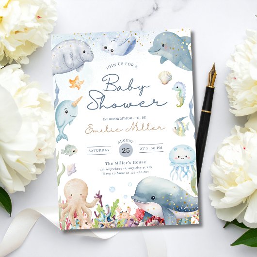 Under the Sea Baby Shower Ocean Gender Neutral 招待状