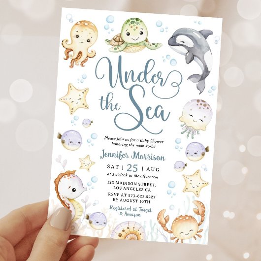 Under The Sea Baby Shower Ocean Gender Neutral 招待状