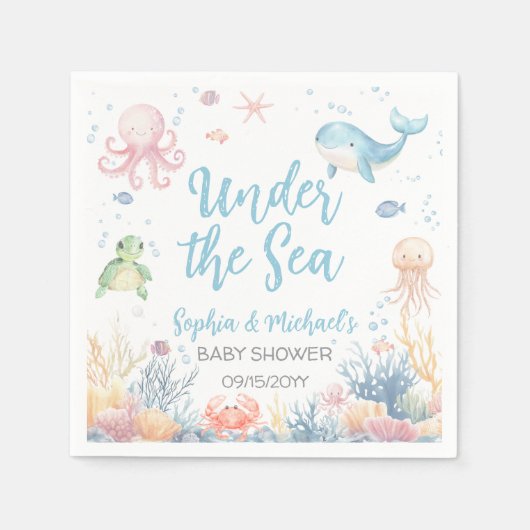 Under the Sea Baby Shower Party スタンダードカクテルナプキン (正面)