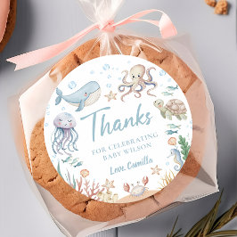 Under The Sea Baby Shower Thank You ラウンドシール