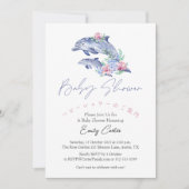 Under the Sea Baby Shower Watercolor Dolphins 招待状 (正面)