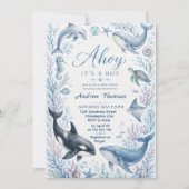 Under the Sea Baby Shower Watercolor Ocean Boy 招待状 (正面)