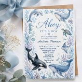 Under the Sea Baby Shower Watercolor Ocean Boy 招待状
