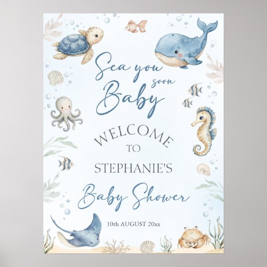 Under The Sea Baby Shower Welcome Sign ポスター (正面)