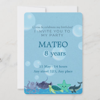 Under the Sea Birthday for Kids 招待状