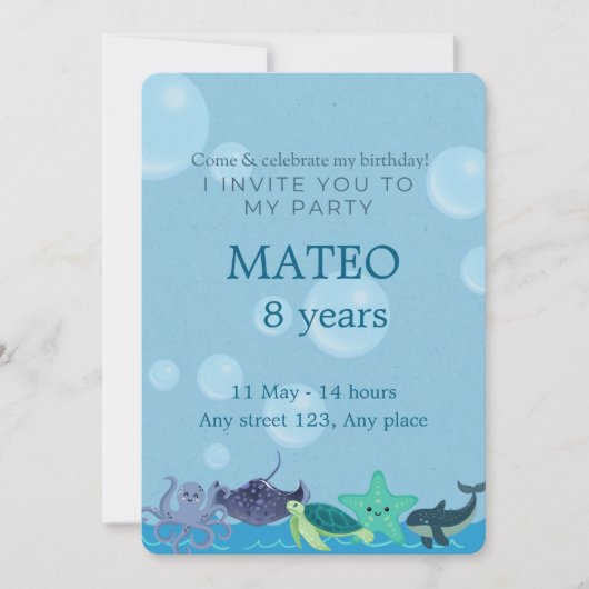 Under the Sea Birthday for Kids 招待状 (正面)