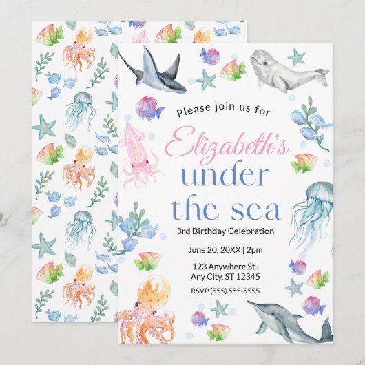 Under the Sea Birthday Invitation 招待状 (正面/裏面)