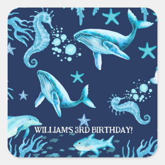 Under the Sea birthday invitation, ocean boy スクエアシール