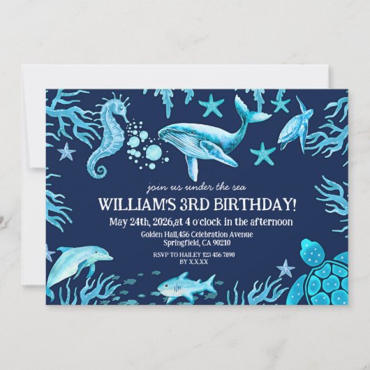Under the Sea birthday invitation, ocean boy  招待状 (正面)