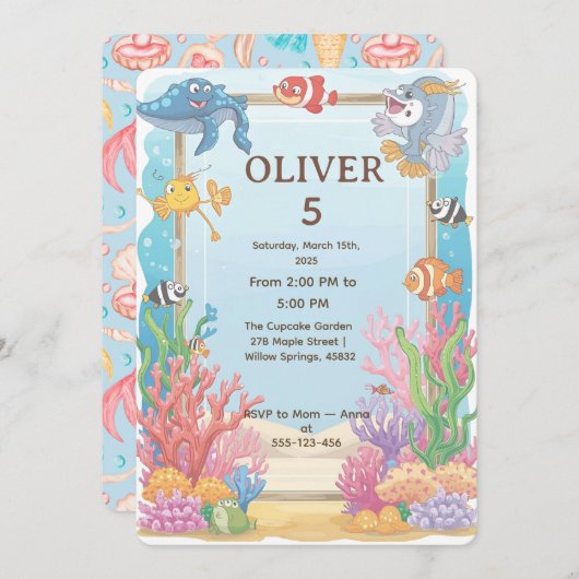 Under the Sea Birthday Invitation, Oliver 4th  招待状 (正面/裏面)