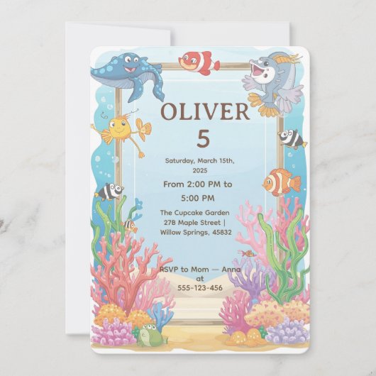 Under the Sea Birthday Invitation, Oliver 4th  招待状 (正面)