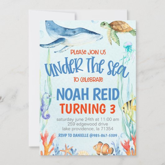 Under the Sea Birthday Party Invitation 招待状 (正面)