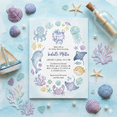 Under the Sea Blue Ahoy It's a Boy Baby Shower 招待状