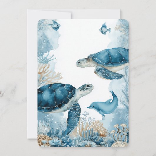 Under the Sea Blue Ahoy It's a Boy Baby Shower 招待状 (裏面)