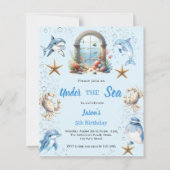 Under the sea blue animals boy Birthday invitation (正面)