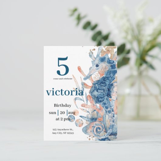 Under the sea Blue Beach Whale babyShower  招待状 (スタンド正面)