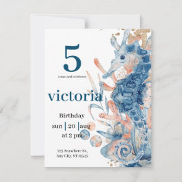 Under the sea Blue Beach Whale babyShower 招待状