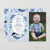 Under the Sea Blue Boy Photo Any Year誕生日 インビテーションポストカード (正面/裏面)