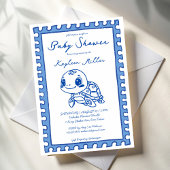 Under the sea blue cute turtle baby shower 招待状