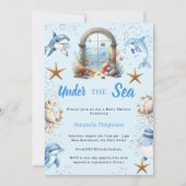 Under the sea blue ocean animals boy Baby Shower 招待状 (正面)