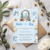 Under the sea blue ocean animals boy Baby Shower 招待状