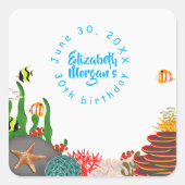 Under the Sea Cave Plants Fish Corals Birthday  スクエアシール (正面)