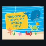Under the Sea Creatures Birthday ポスター<br><div class="desc">This design features cute ocean creatures for a nautical, under the sea themed birthday! Additional posters with other sea creatures (crab, starfish, goldfish and sea turtle) as well as other coordinating products are available in our shop, zazzle.com/doodlelulu*. Contact us if you need this design applied to a specific product to...</div>