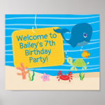 Under the Sea Creatures Birthday ポスター<br><div class="desc">This design features cute ocean creatures for a nautical, under the sea themed birthday! Additional posters with other sea creatures (crab, starfish, goldfish and sea turtle) as well as other coordinating products are available in our shop, zazzle.com/doodlelulu*. Contact us if you need this design applied to a specific product to...</div>