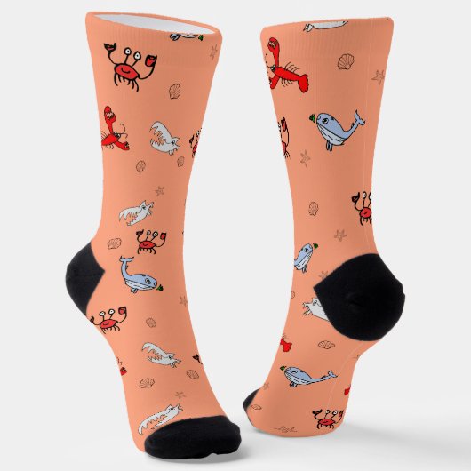 Under the Sea Crew Socks for Everyone - Peach ソックス (傾斜あり)