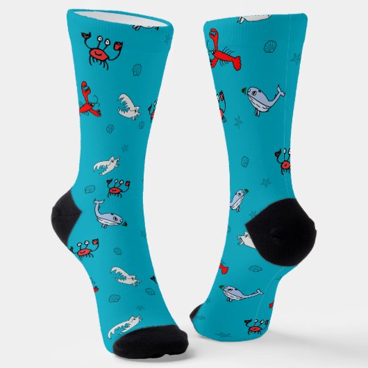 Under the Sea Crew Socks for Everyone - Teal ソックス (傾斜あり)
