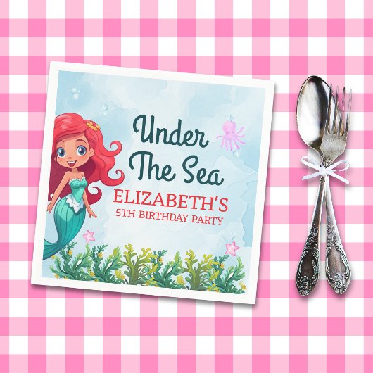 Under the sea Cute Mermaid Birthday Girl スタンダードカクテルナプキン
