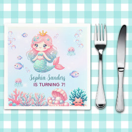 Under the sea - Cute Mermaid Birthday Girl スタンダードカクテルナプキン