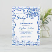Under the sea cute turtle blue baby shower 招待状 (スタンド正面)