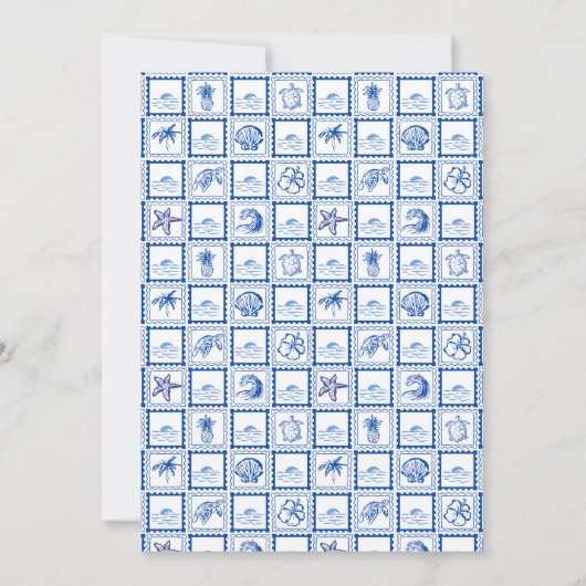 Under the sea cute turtle blue baby shower 招待状 (裏面)