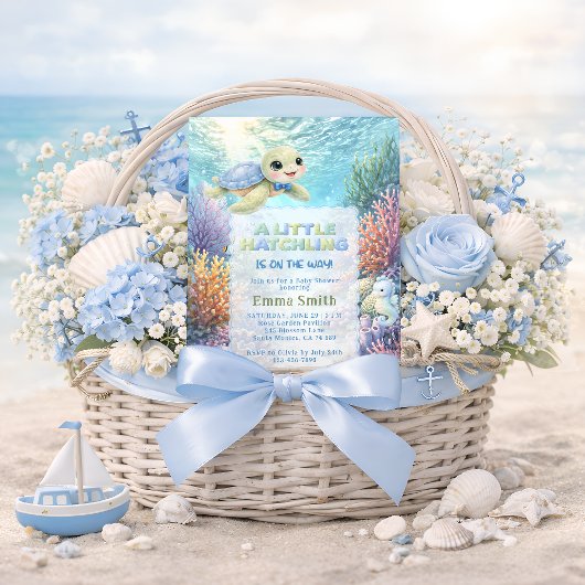 Under the Sea Cute Turtle Boy Baby Shower 招待状