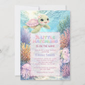 Under the Sea Cute Turtle Girl Baby Shower 招待状 (正面)