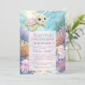 Under the Sea Cute Turtle Girl Baby Shower 招待状 (スタンド正面)