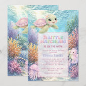 Under the Sea Cute Turtle Girl Baby Shower 招待状 (正面/裏面)
