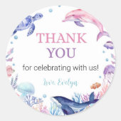 Under The Sea Dolphin Sticker Labels誕生日 ラウンドシール (正面)