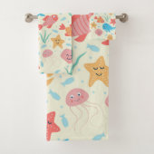 Under the Sea Funny Marine Creatures Pattern  バスタオルセット (インサイチュ)