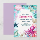 Under the Sea Girl Kid Birthday Party 招待状 (正面/裏面)
