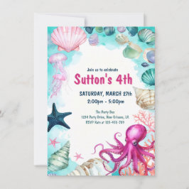 Under the Sea Girl Kid Birthday Party 招待状