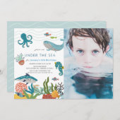 Under the Sea Lives Marine Life誕生日写真 招待状 (正面/裏面)