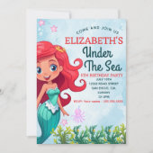 Under the sea Mermaid Birthday Girl 招待状 (正面)