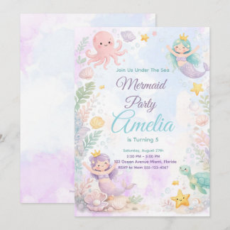 Under The Sea Mermaid Birthday Invitation 招待状
