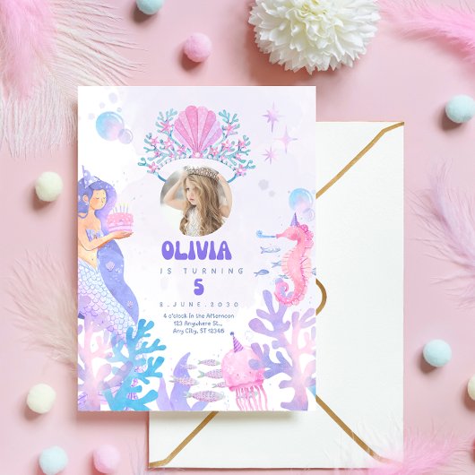 Under the sea Mermaid Birthday Invitation card 招待状
