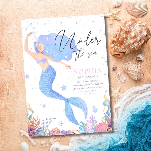 Under the Sea Mermaid Birthday Invite, Ocean Girls 招待状
